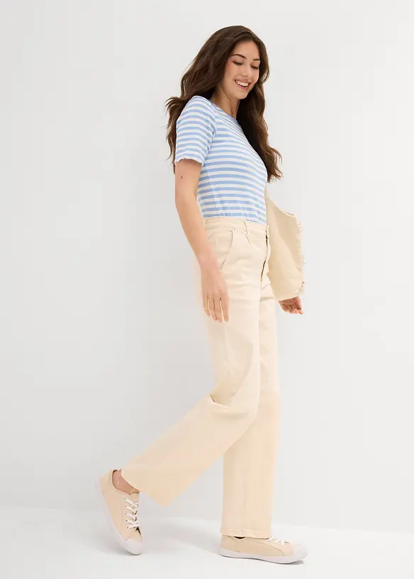 Džíny Straight, High Waist, nízký podíl streče, bonprix