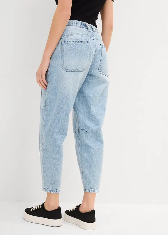 Džíny Barrel, Mid Waist, nízký podíl streče, zkrácené, bonprix