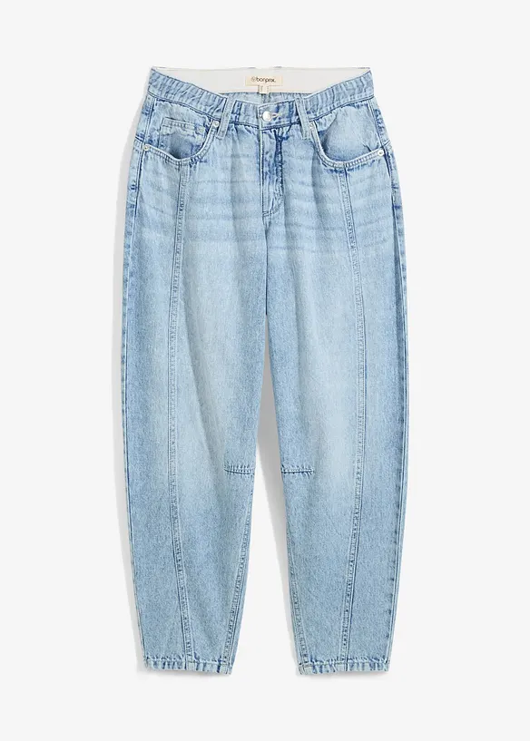 Džíny Barrel, Mid Waist, nízký podíl streče, zkrácené, bonprix