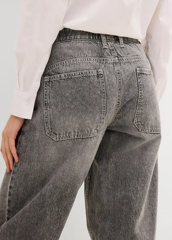 Džíny Barrel, Mid Waist, nízký podíl streče, zkrácené, bonprix