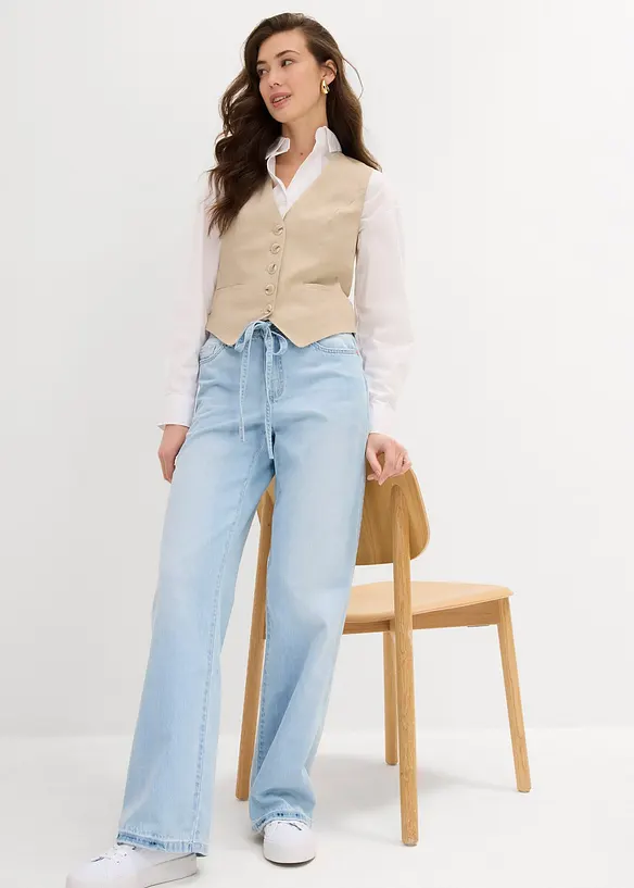 Džíny Wide Leg, Mid Waist, s opaskem, bonprix