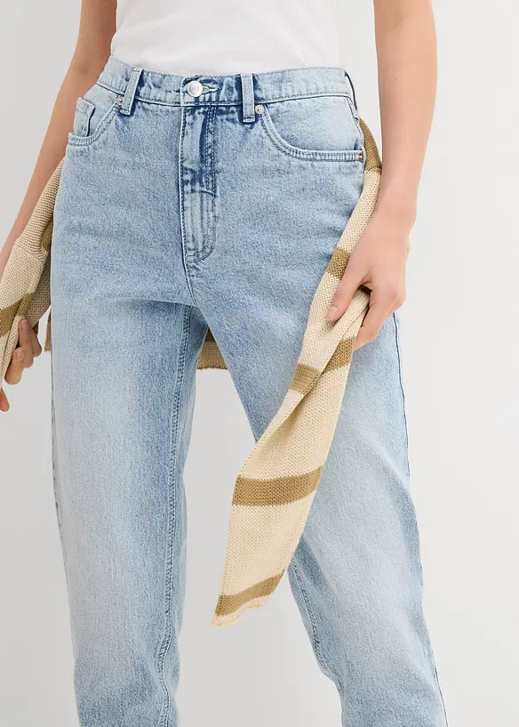 Džíny Mom, High Waist, nízký podíl streče, zkrácené, bonprix
