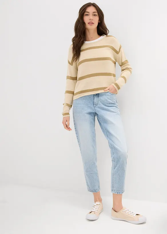 Džíny Mom, High Waist, nízký podíl streče, zkrácené, bonprix