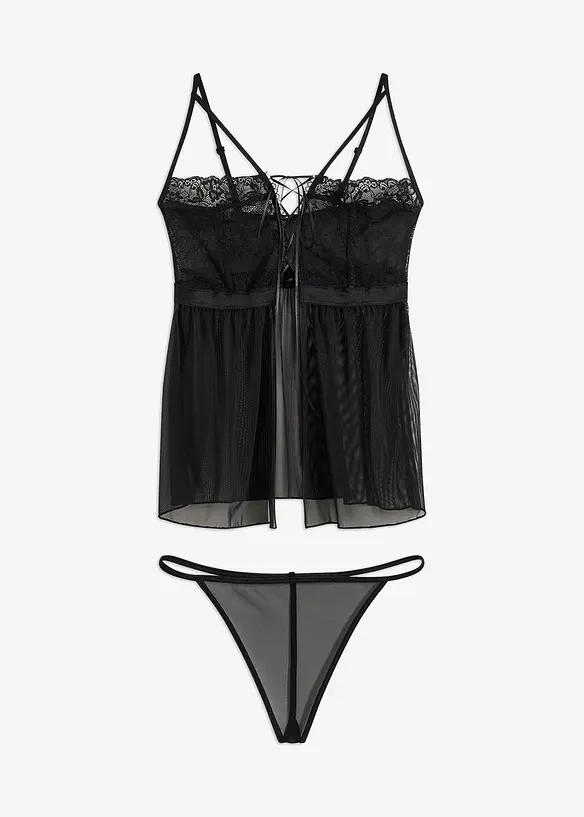 Babydoll a kalhotky tanga (2dílná souprava), bonprix