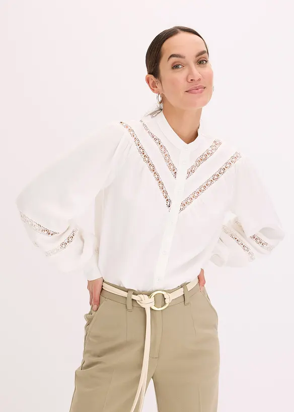 Halenka s podílem lnu a háčkovanými vsadkami, bonprix