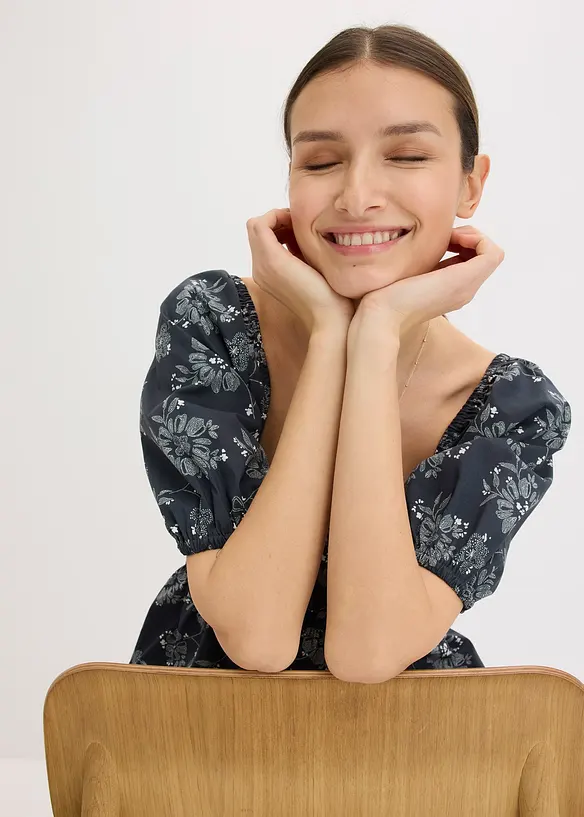 Midi šaty s nabíranými rukávy, bonprix