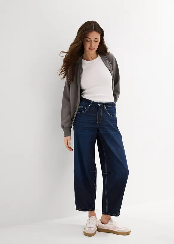 Balónové džíny Mid Waist, Super Soft, zkrácené, bonprix