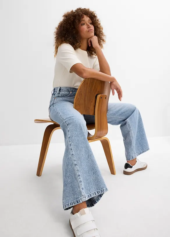 Džíny Wide Leg, Mid Waist, Low Stretch, bonprix