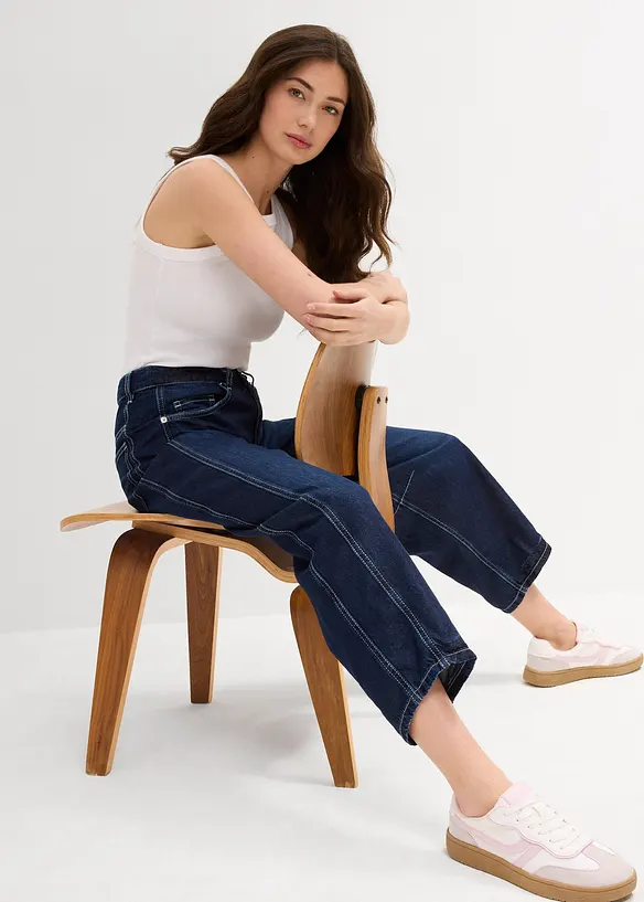 Balónové džíny Mid Waist, Super Soft, zkrácené, bonprix