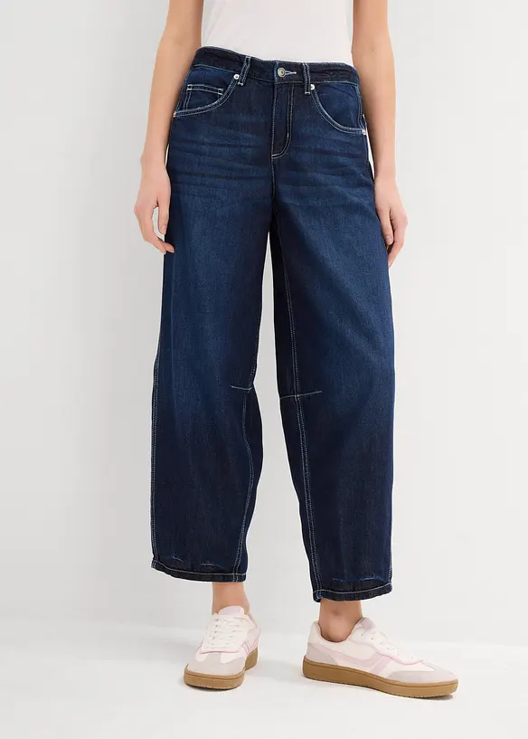 Balónové džíny Mid Waist, Super Soft, zkrácené, bonprix