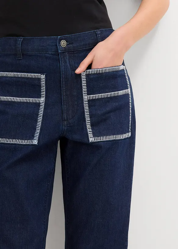 Džíny Straight, High Waist, zkrácené, bonprix
