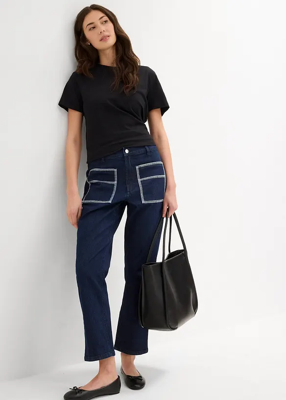 Džíny Straight, High Waist, zkrácené, bonprix