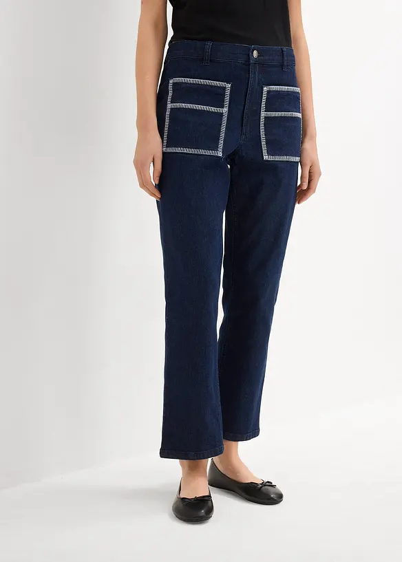 Džíny Straight, High Waist, zkrácené, bonprix