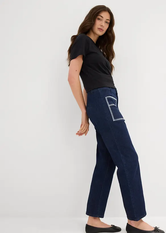 Džíny Straight, High Waist, zkrácené, bonprix
