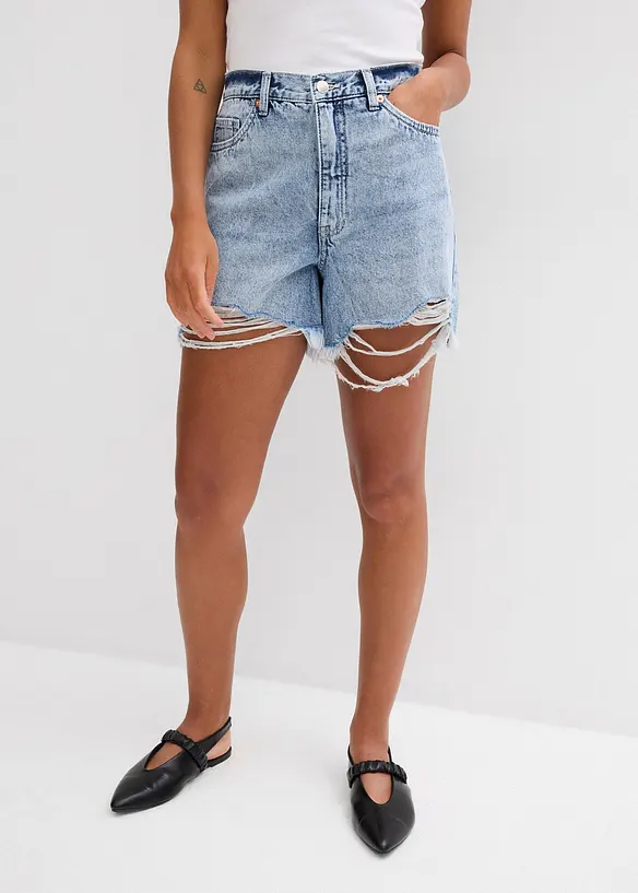 Džínové šortky High Waist, nízký podíl streče, bonprix