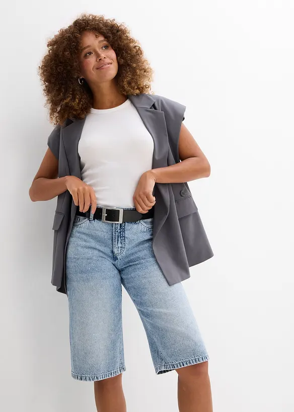 Džínové bermudy Mid Waist, Low Stretch, bonprix