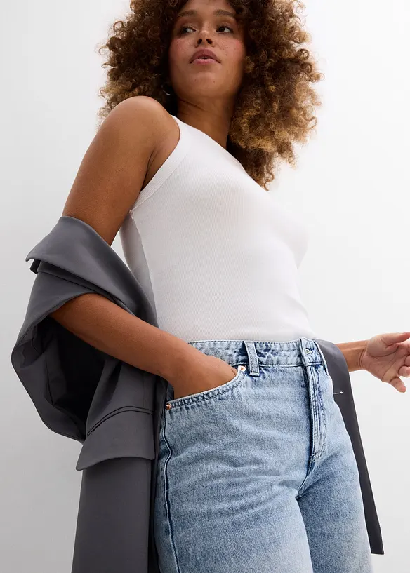 Džínové bermudy Mid Waist, Low Stretch, bonprix