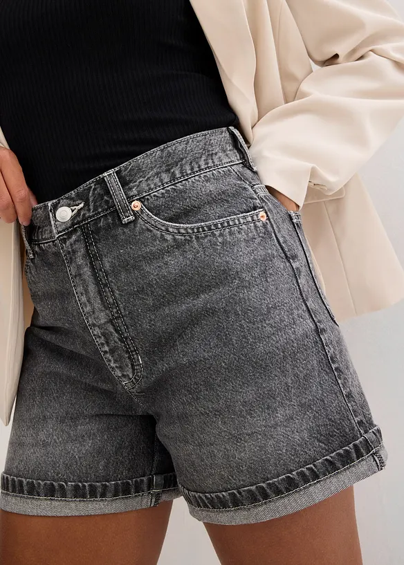 Džínové šortky High Waist, nízký podíl streče, bonprix
