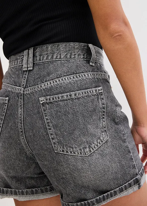 Džínové šortky High Waist, nízký podíl streče, bonprix