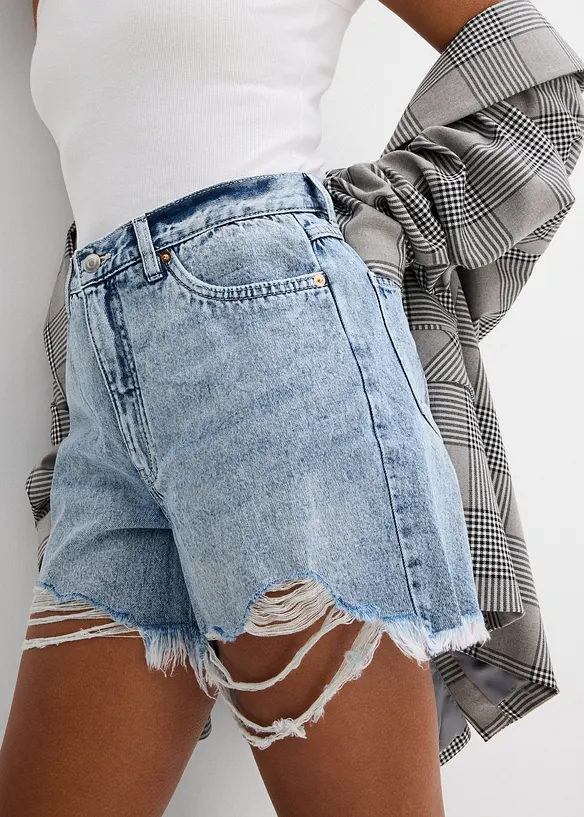 Džínové šortky High Waist, nízký podíl streče, bonprix