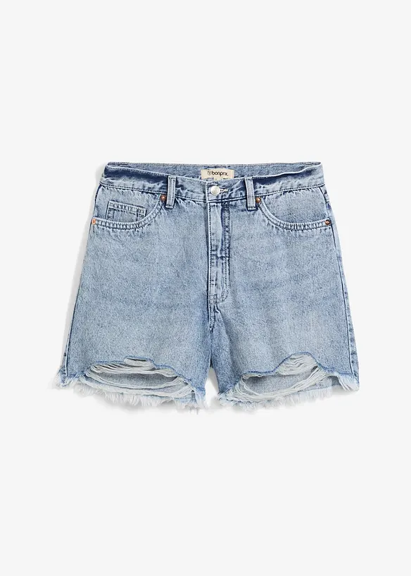 Džínové šortky High Waist, nízký podíl streče, bonprix