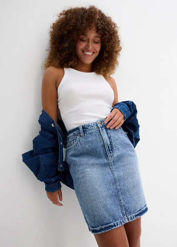 Džínová sukně Mid Waist, Low Stretch, bonprix