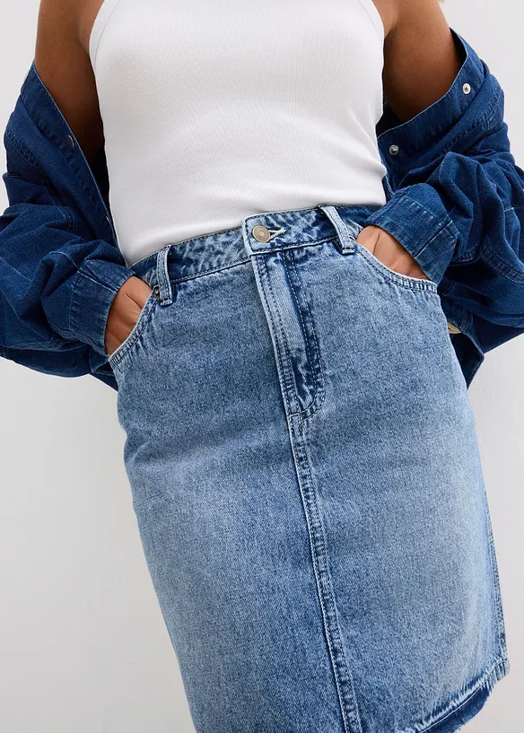 Džínová sukně Mid Waist, Low Stretch, bonprix