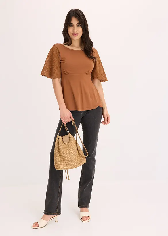 Tričko s krajkovými rukávy, bonprix