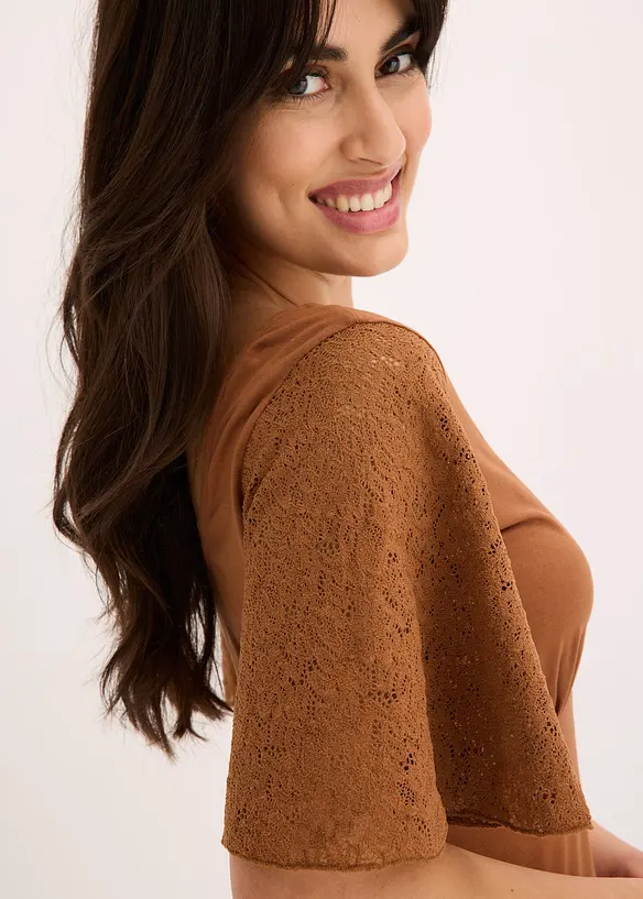 Tričko s krajkovými rukávy, bonprix