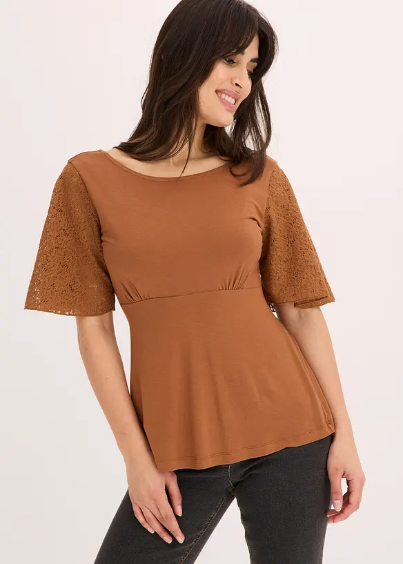 Tričko s krajkovými rukávy, bonprix