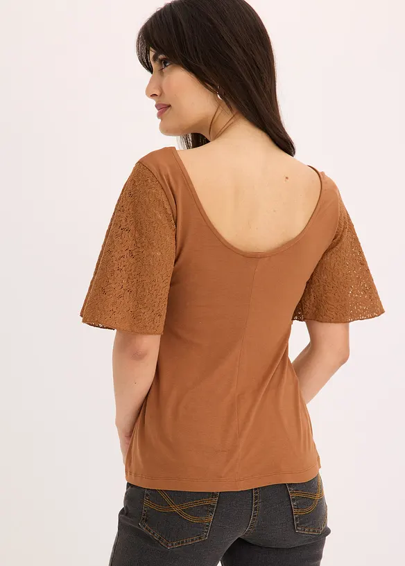 Tričko s krajkovými rukávy, bonprix