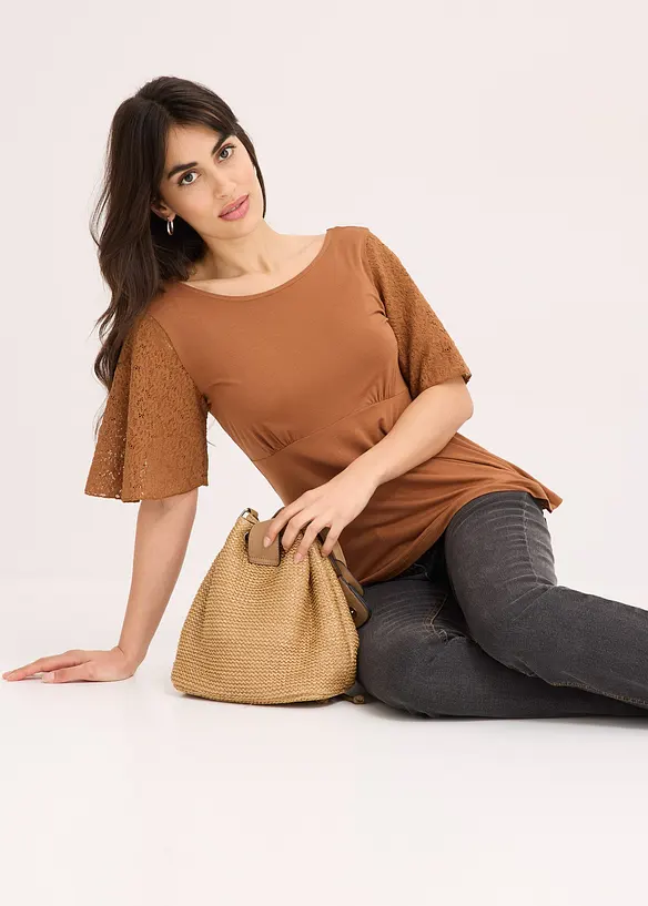 Tričko s krajkovými rukávy, bonprix