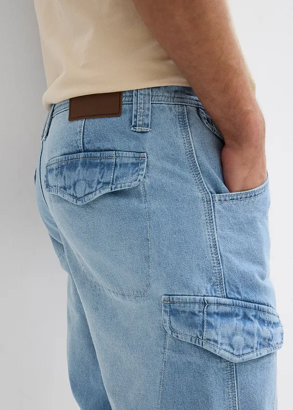 Lehké dlouhé džínové cargo bermudy, Relaxed Fit, bonprix