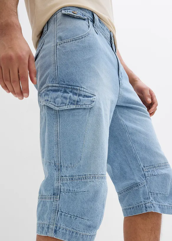 Lehké dlouhé džínové cargo bermudy, Relaxed Fit, bonprix