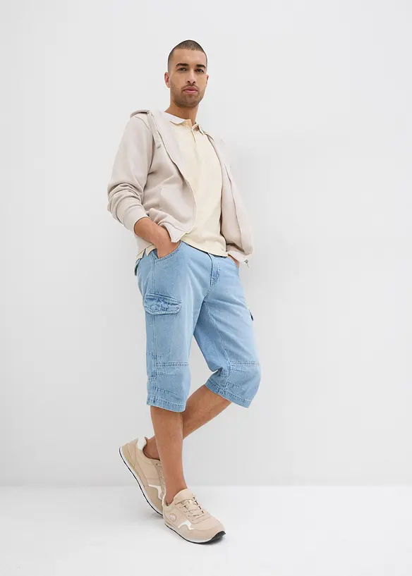 Lehké dlouhé džínové cargo bermudy, Relaxed Fit, bonprix
