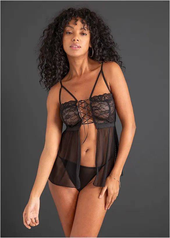 Babydoll a kalhotky tanga (2dílná souprava), bonprix