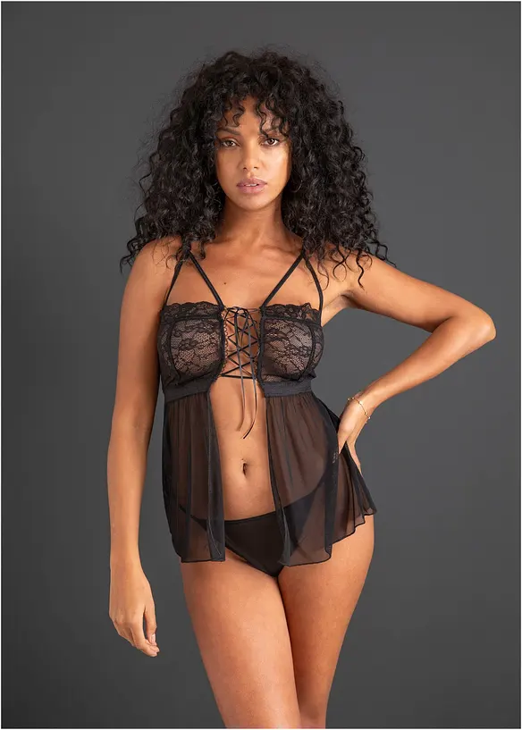 Babydoll a kalhotky tanga (2dílná souprava), bonprix