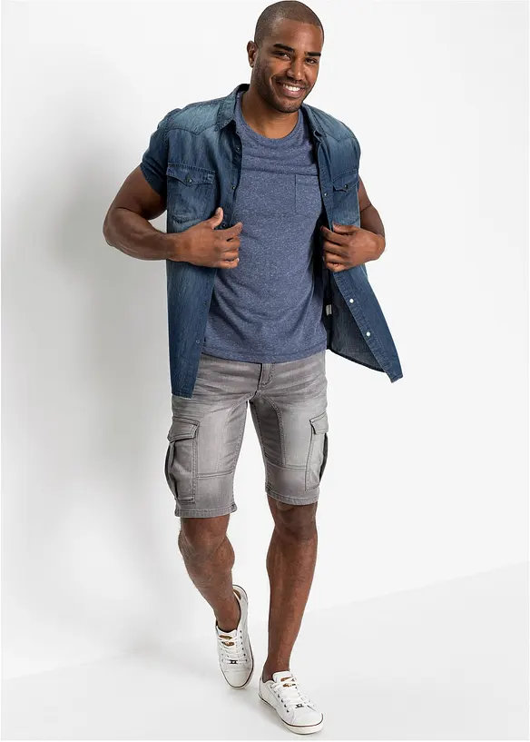 Džínová košile Slim Fit, krátký rukáv, z čisté organické bavlny, bonprix