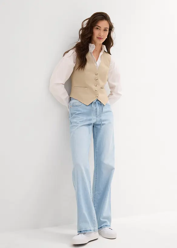 Džíny Wide Leg, Mid Waist, s opaskem, bonprix