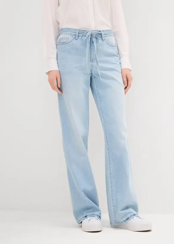 Džíny Wide Leg, Mid Waist, s opaskem, bonprix