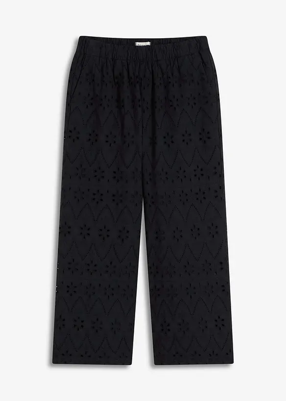 Culotte kalhoty z materiálu s dírkovanou výšivkou, bonprix
