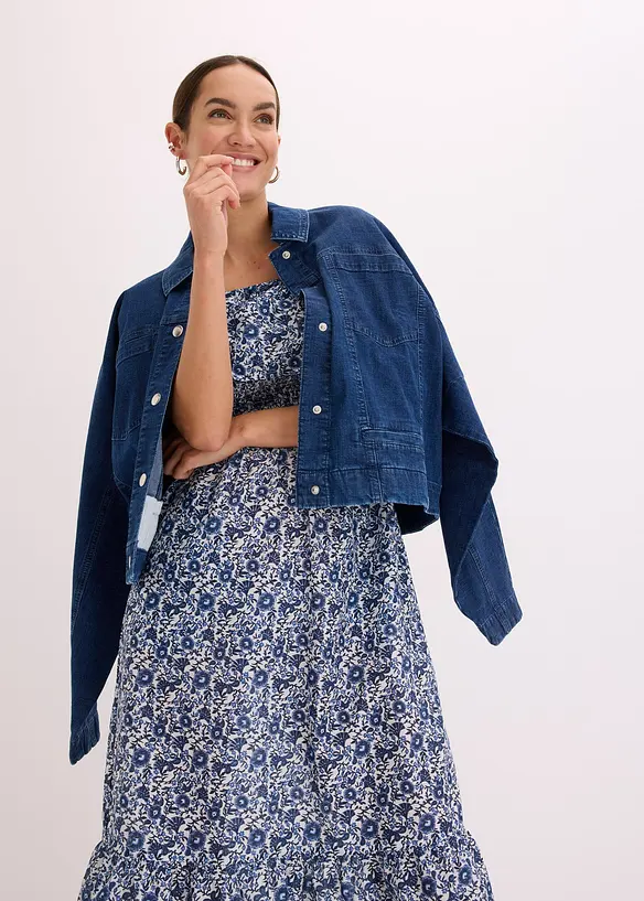 Boho midi šaty s výstřihem Carmen, z lehké bavlny, bonprix