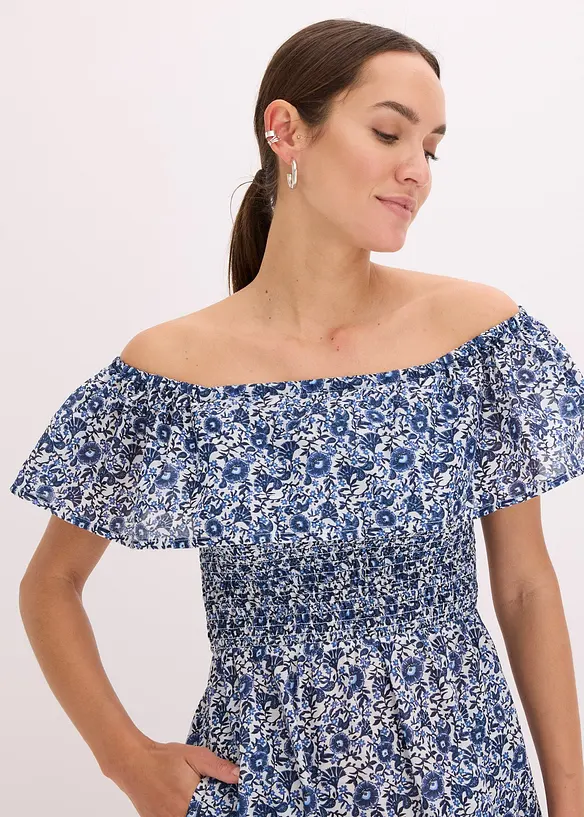 Boho midi šaty s výstřihem Carmen, z lehké bavlny, bonprix