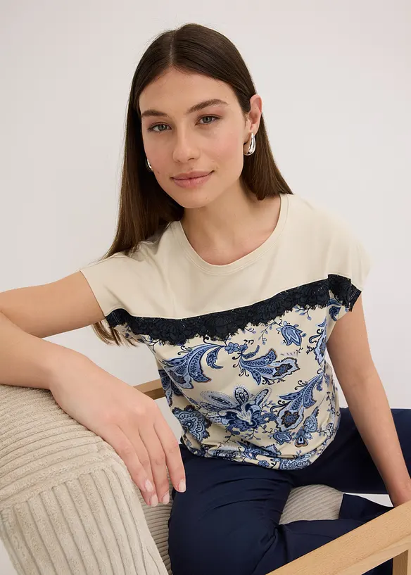 Oversize triko s krajkovou légou, bonprix