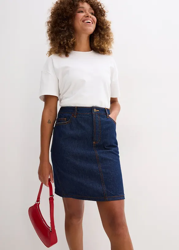 Džínová sukně Mid Waist, Low Stretch, bonprix