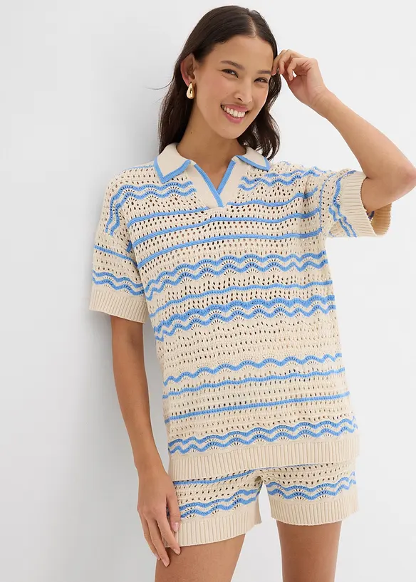 Oversize pletené tričko ze vzdušné směsi bavlny a lnu, bonprix