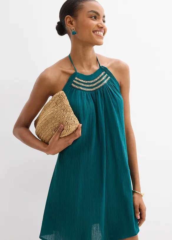 Šaty na ramínka, ze strukturovaného materiálu se zmačkaným efektem, bonprix