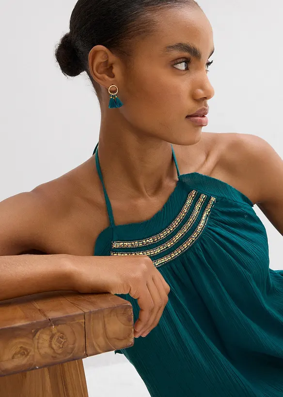 Šaty na ramínka, ze strukturovaného materiálu se zmačkaným efektem, bonprix