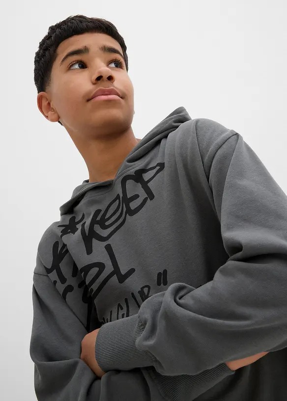 Mikina s kapucí a graffiti potiskem, z čisté organické bavlny, bonprix