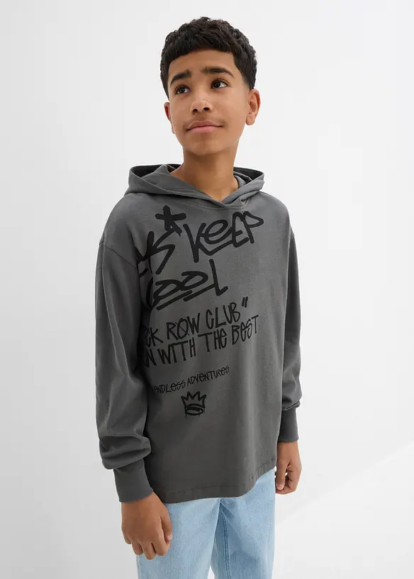 Mikina s kapucí a graffiti potiskem, z čisté organické bavlny, bonprix